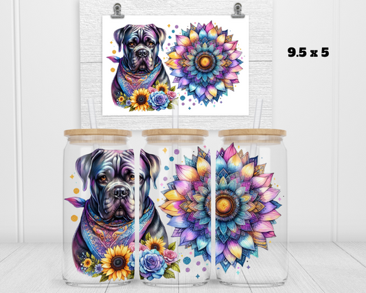 Dog Sunflower Mandala UV DTF Wrap (decals)