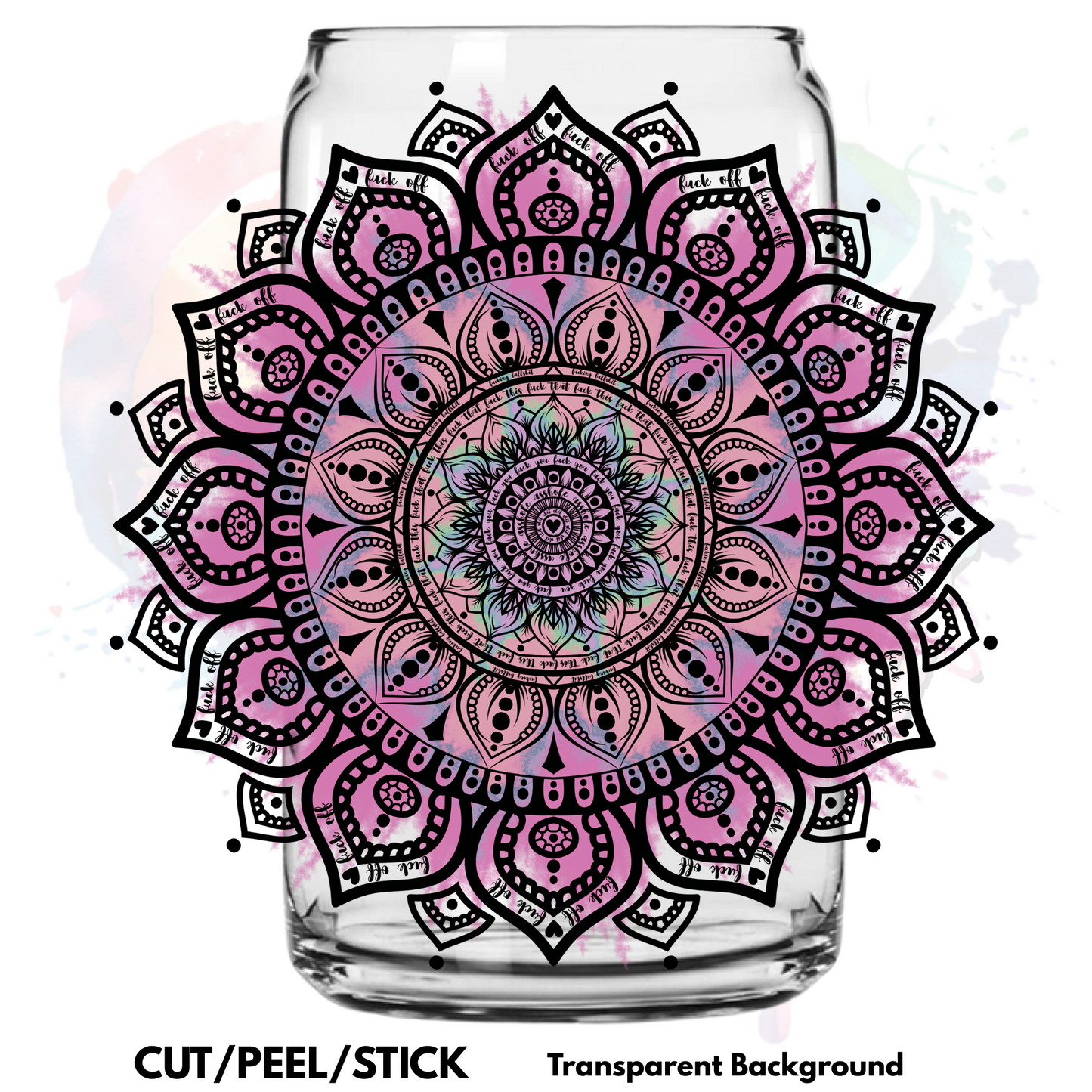 Sweary Mandala Pink Hidden message  UV DTF Decal