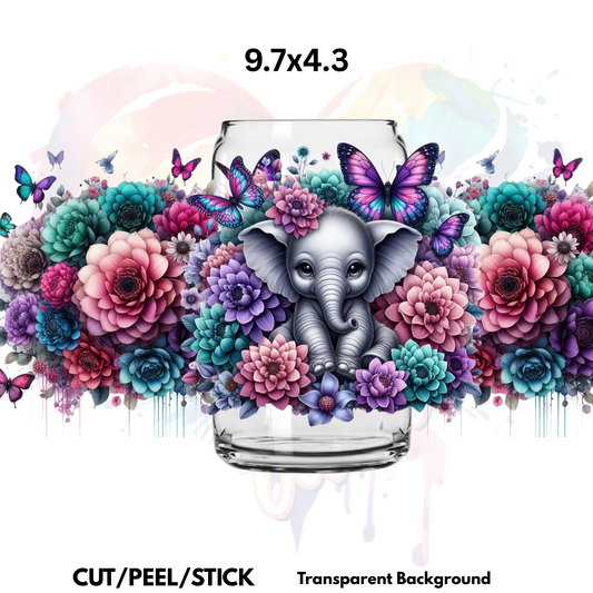 Floral Elephant UV  DTF  Wrap