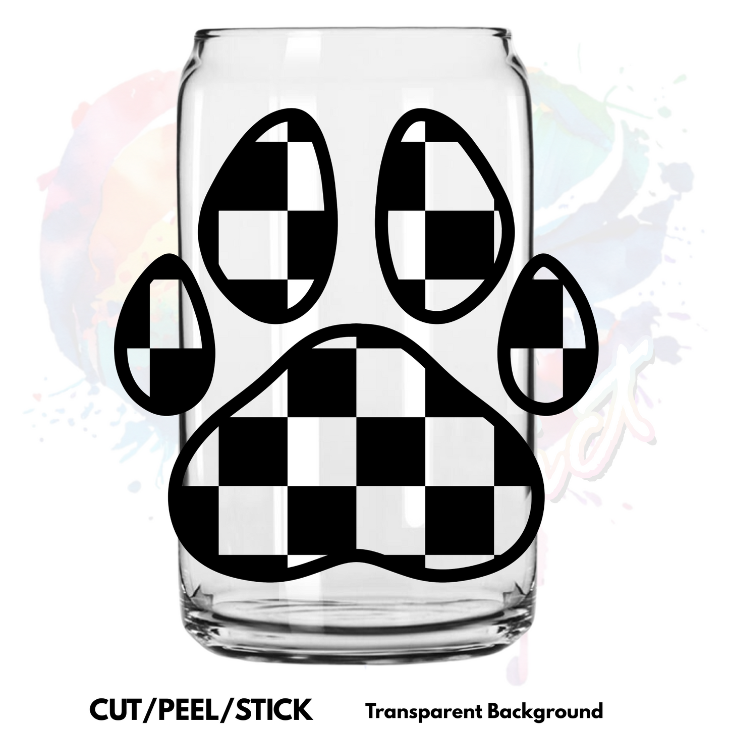 Checkered Paw Print UV DTF Decal