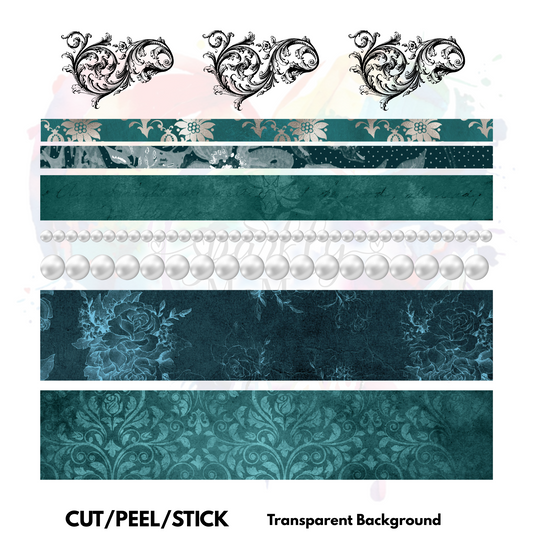 Teal and Pearls Mixed Media UV DTF  Sheet 10x10
