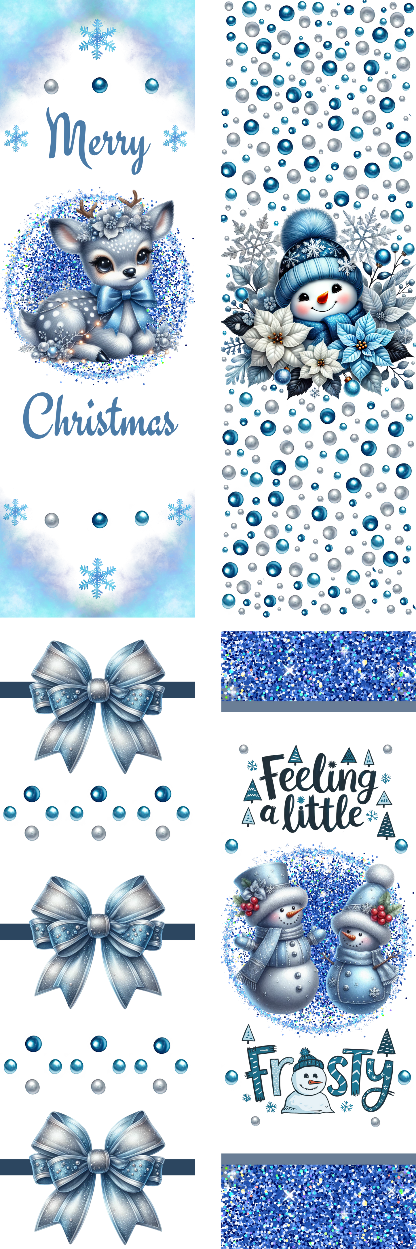 Blue Christmas Pen Wrap UV DTF Set (4 wraps)