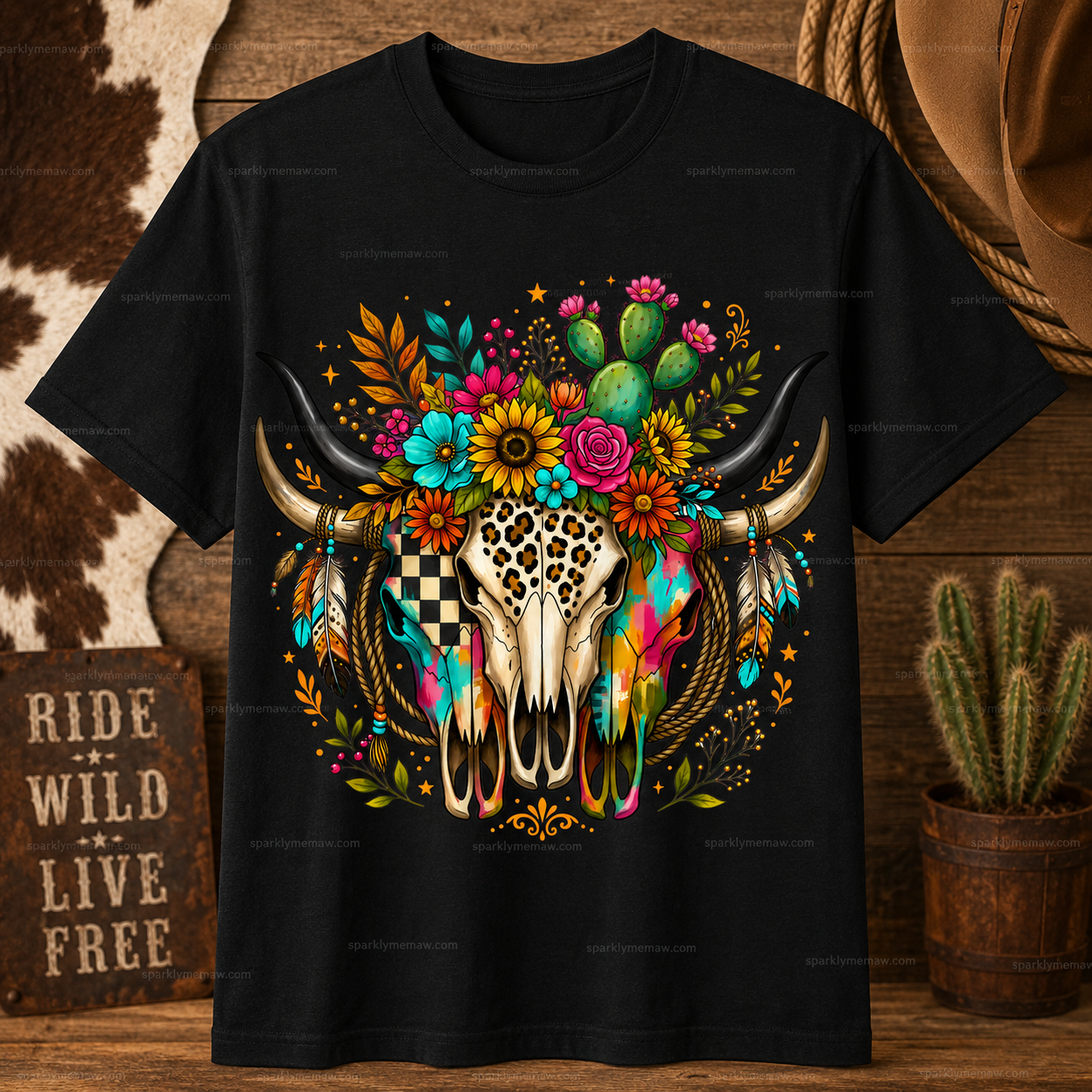 Boho Floral Bull Skull DTF Transfer