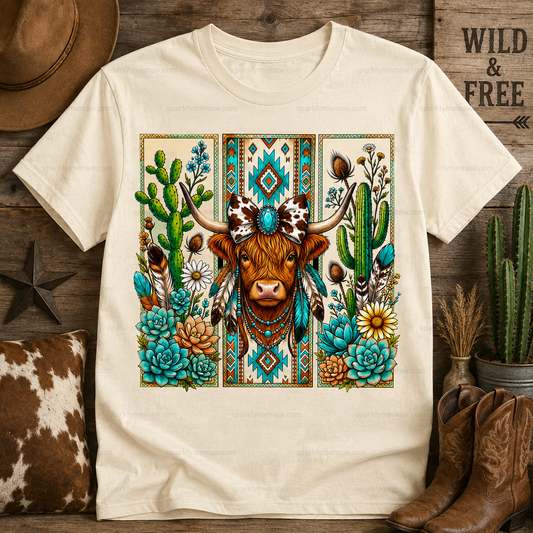 Boho Highland Cow Aztec Floral DTF Transfer