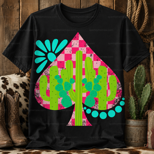 Cactus Spade Pink Checkered DTF Transfer