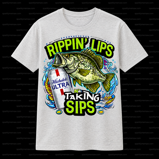 Rippin Lips Sips Bass Fishing DTF Transfer for Fabrics