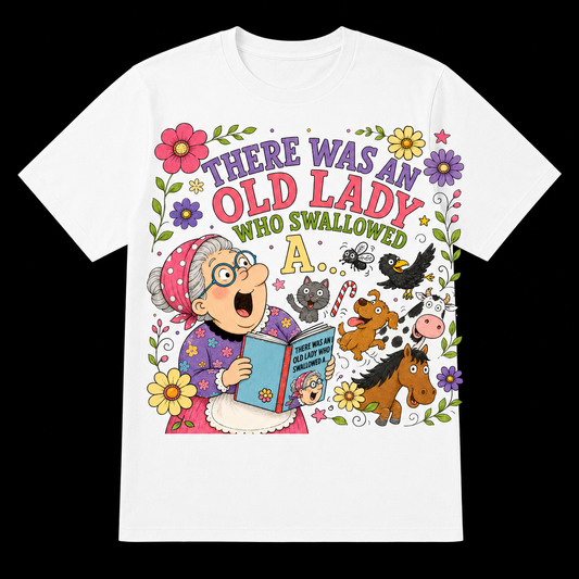 There Was An Old Lady DTF Transfer for Fabrics
