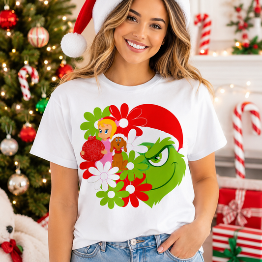 Grinch Cindy Lou Who Flowers DTF Transfer