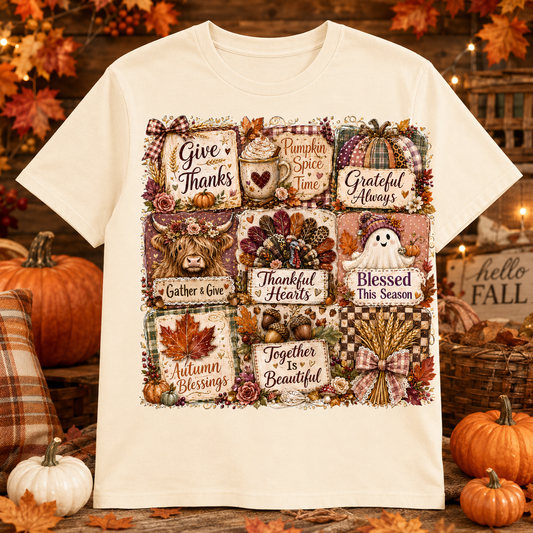 Autumn Thanksgiving Quote Grid DTF Transfer for fabrics