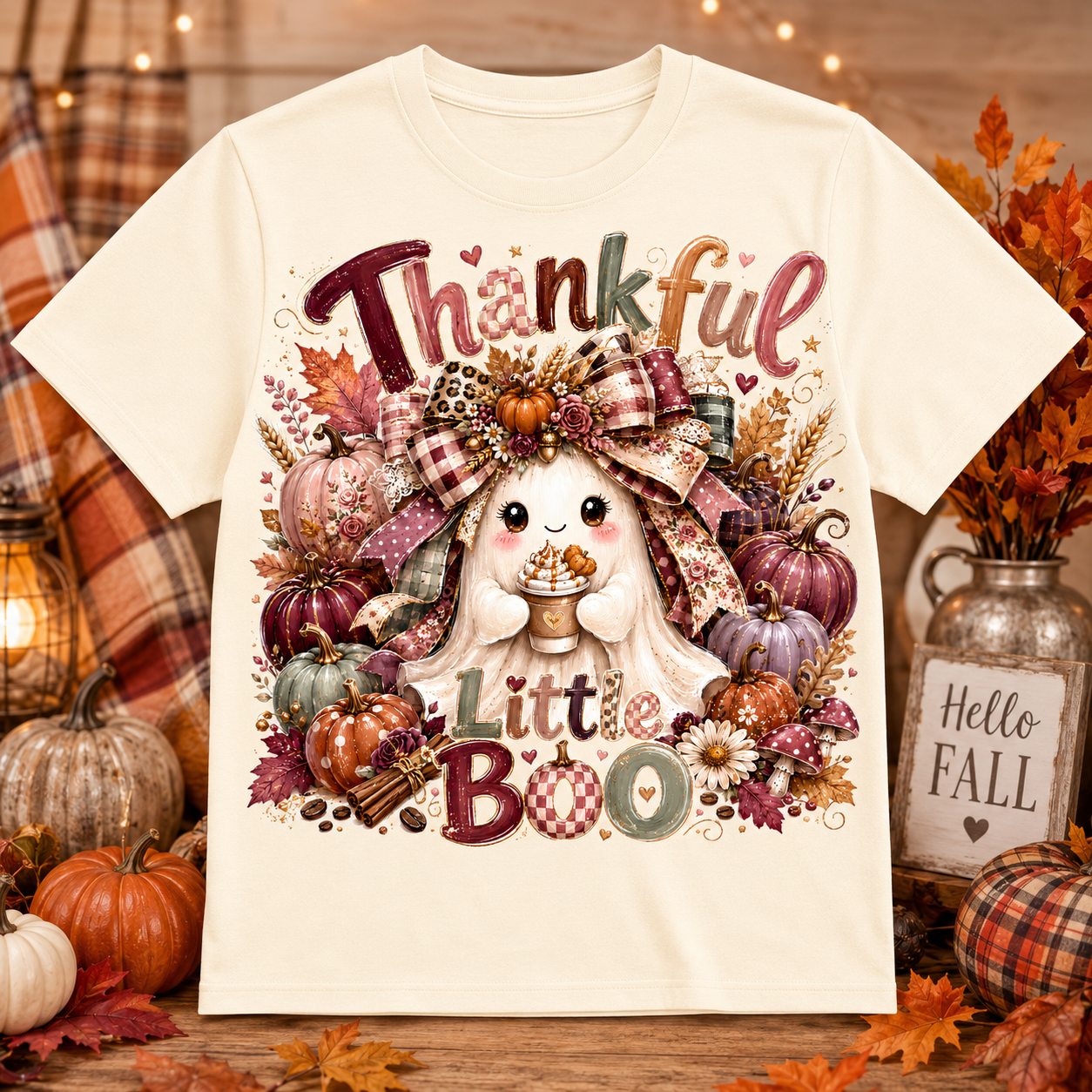 Thankful Little Boo Ghost Fall DTF Transfer for fabrics