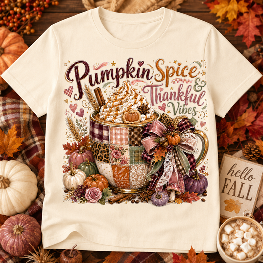 Pumpkin Spice Thankful Vibes DTF Transfer for fabrics