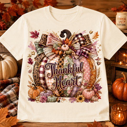 Thankful Heart Patchwork Pumpkin DTF Transfer for fabrics