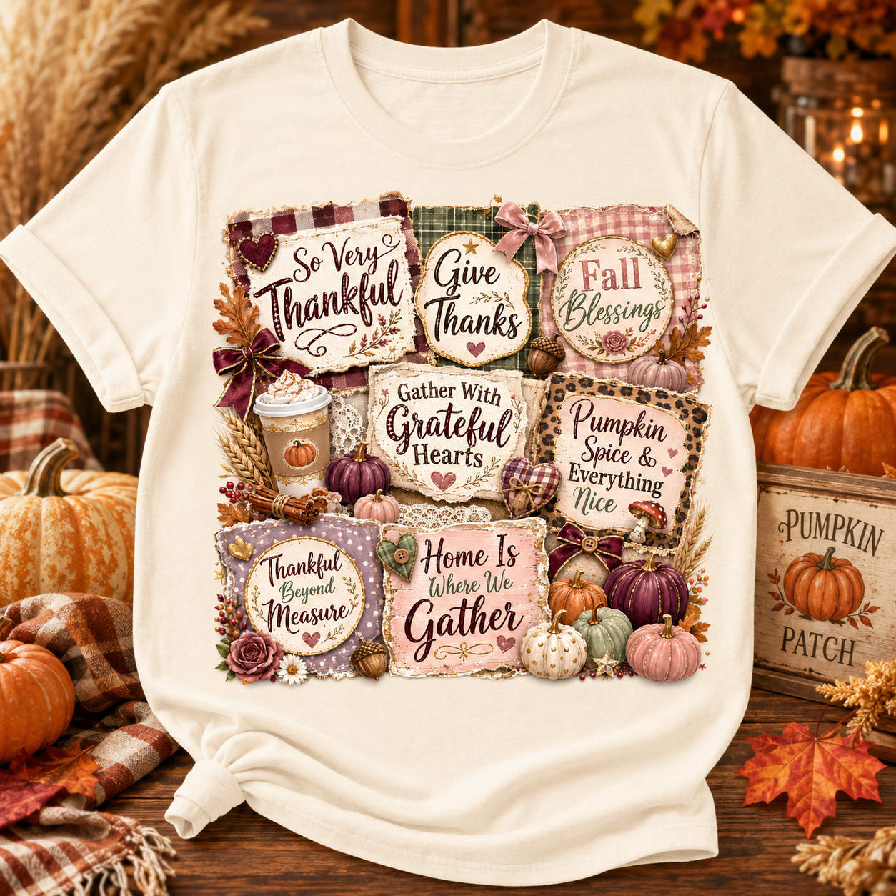 Thankful Fall Pumpkin Spice Collage is a DTF Transfer for fabrics