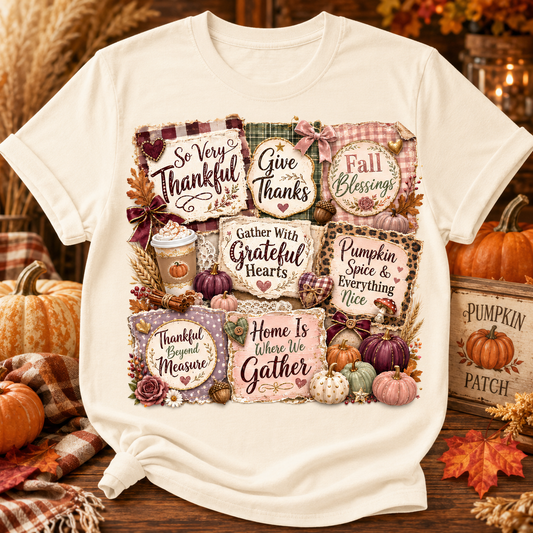 Thankful Fall Pumpkin Spice Collage is a DTF Transfer for fabrics