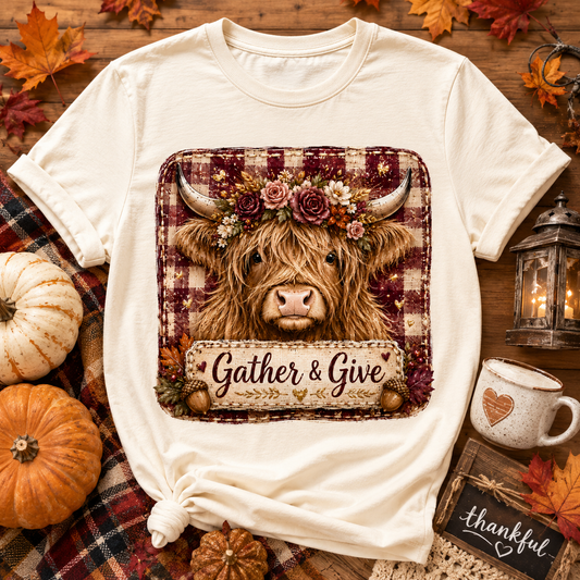 Gather & Give Highland Cow DTF Transfer for fabrics