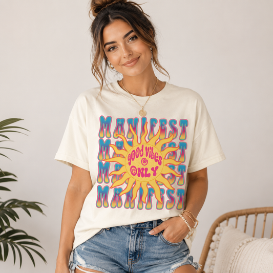 Good Vibes Only Sun Manifest DTF Transfer for Fabrics
