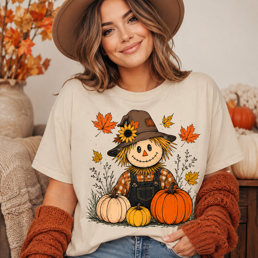 Cute Fall Scarecrow Pumpkins DTF Transfer for Fabrics