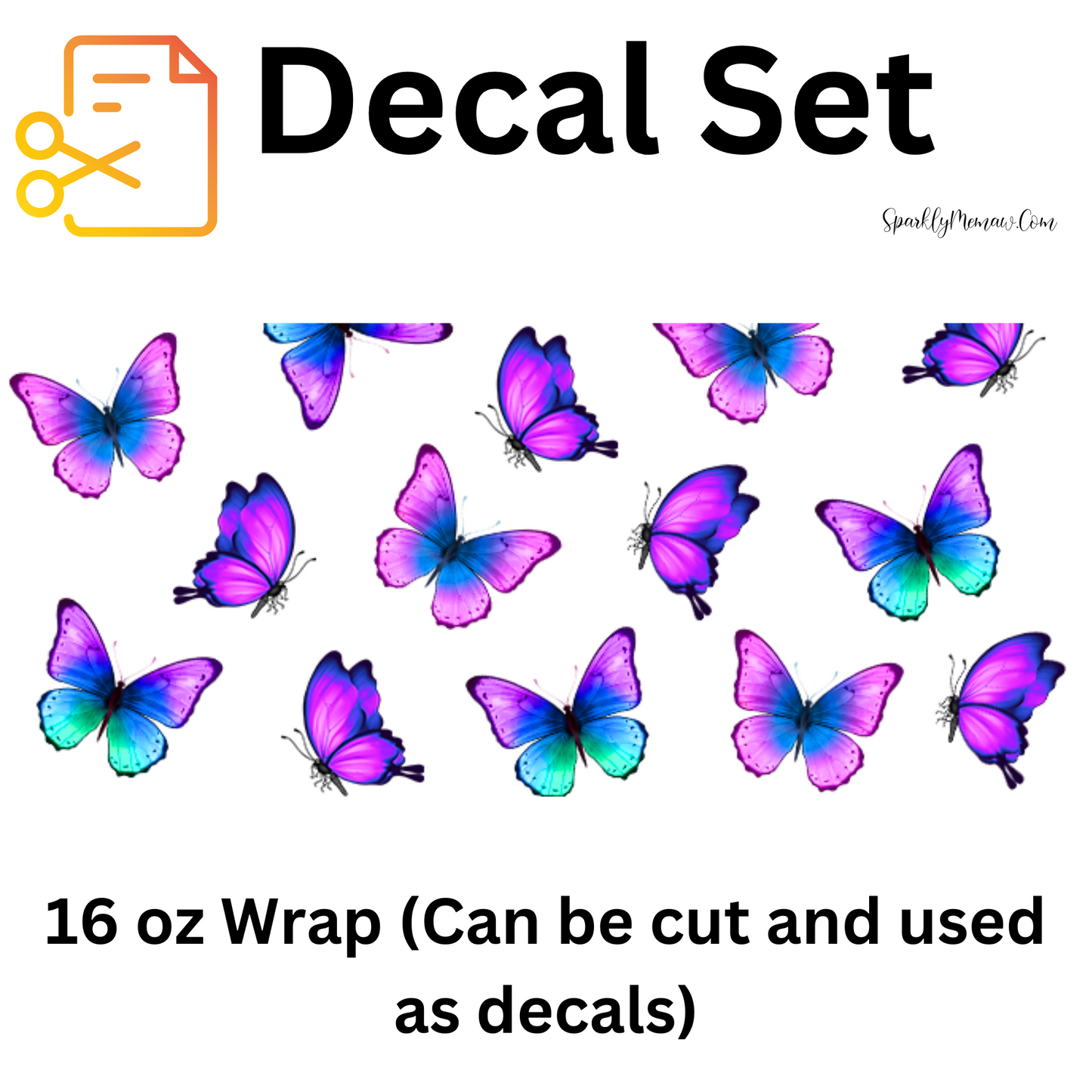 Colorful Butterfly UV Decal Set (16 oz wrap)