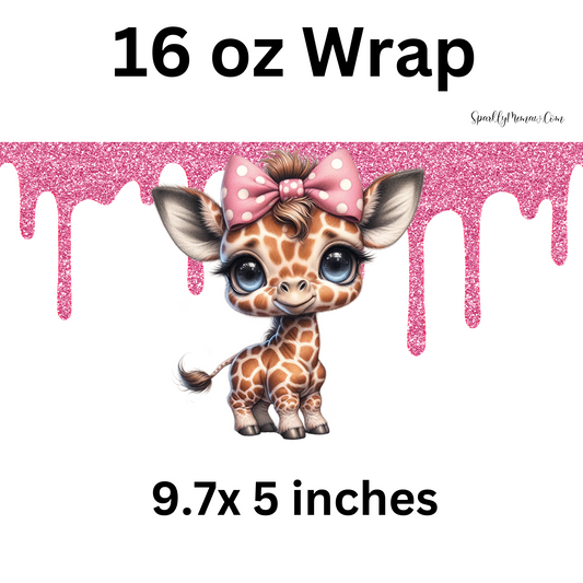 Giraffe Glitter Drip 16 oz UV DTF Wrap