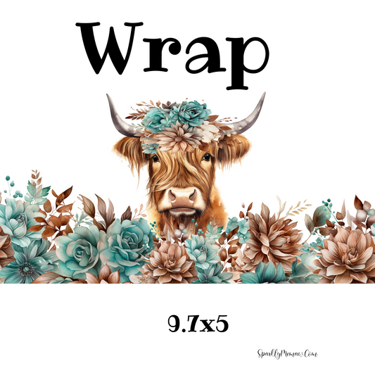 Highland Cow Tan and Green UV DTF Wrap