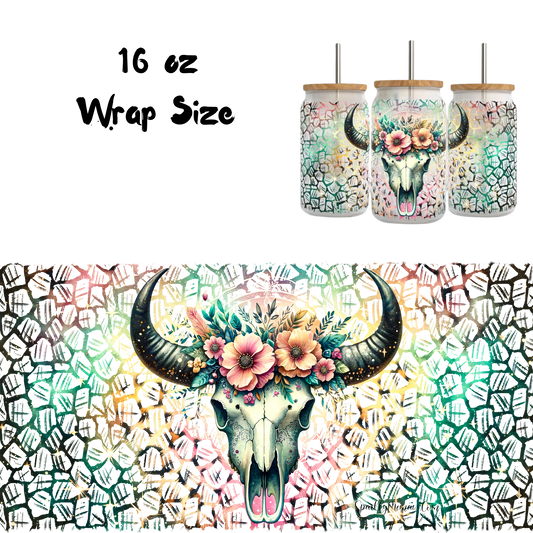 Boho Cow skull UV DTF 16 oz Wrap