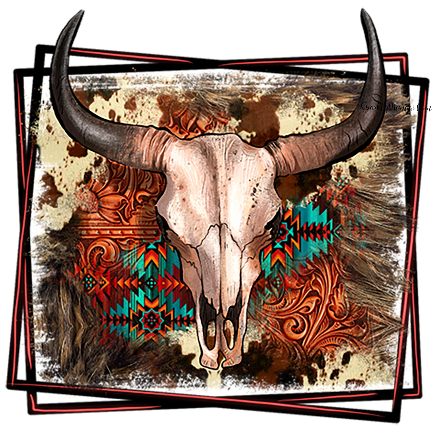 Western Bull Skull UV DTF Decal 4 x 3.6 inches