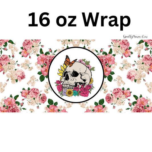 Skull with Roses UV DTF 16 oz Wrap