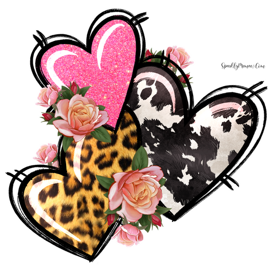 Pink Glitter Leopard Cowhide hearts UV DTF 4x4 inch Decal