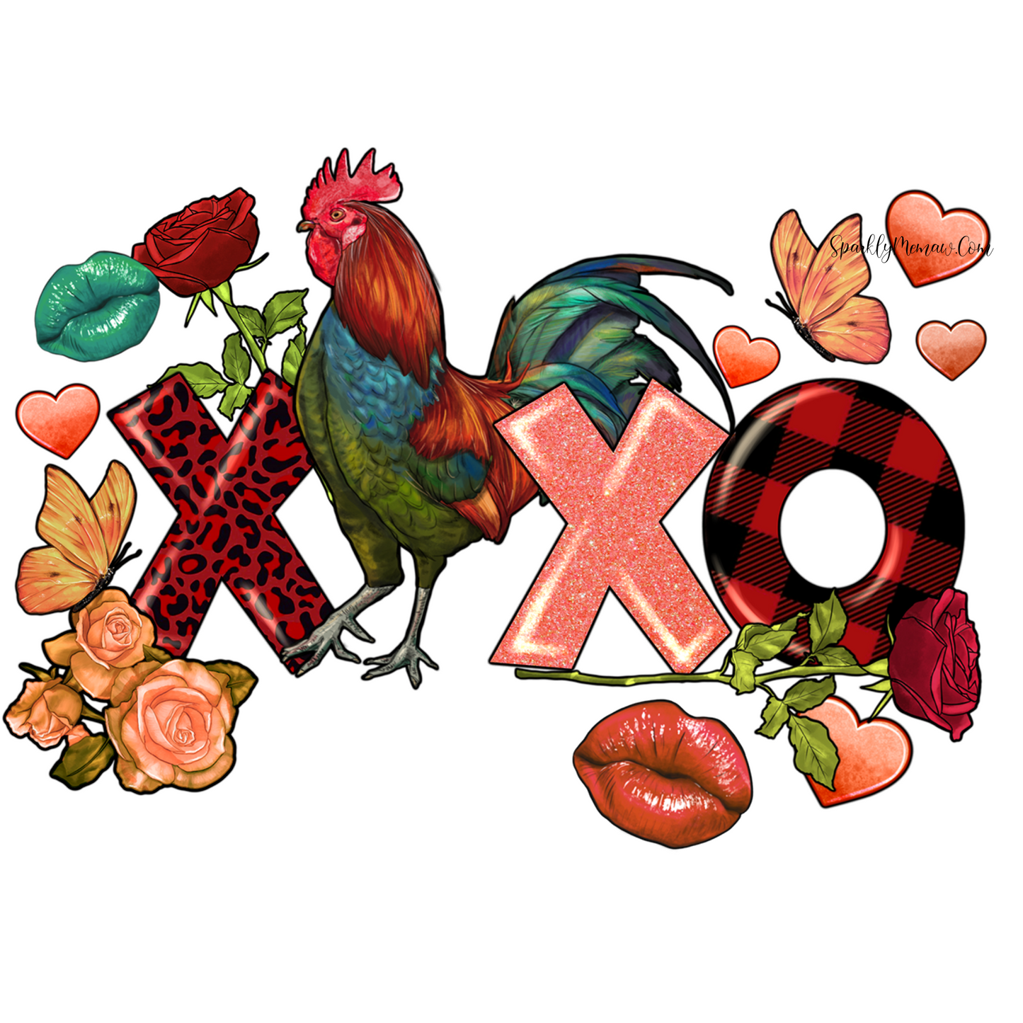 Rooster Valentines UV DTF Decal 3 x 4 inches