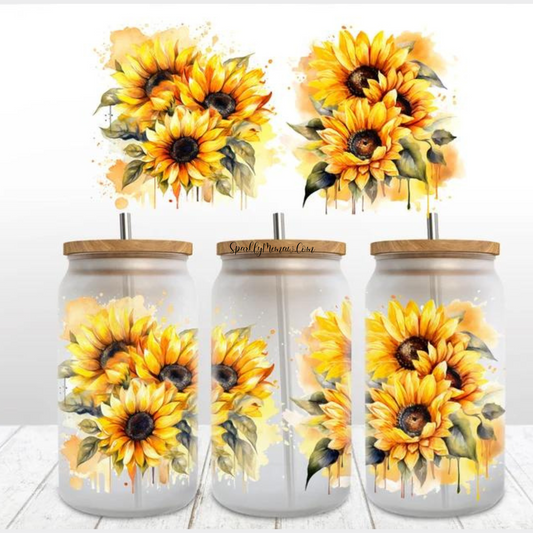 Sunflower Watercolor UV DTF Decal set (wrap)