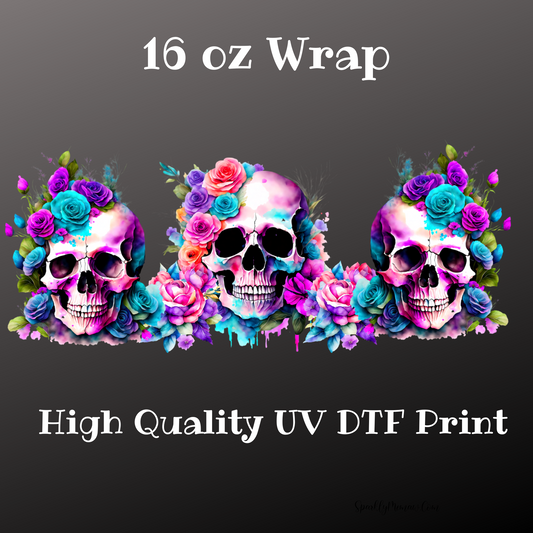 Floral Skull UV DTF 16 oz  Wrap