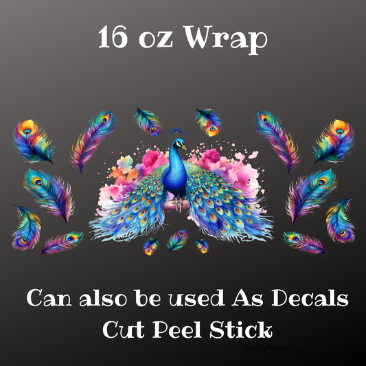 Peacock UV DTF 16 oz Wrap (Decal Set)