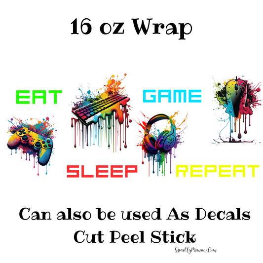 Eat Game Sleep Repeat UV DTF Decal Set (Wrap)