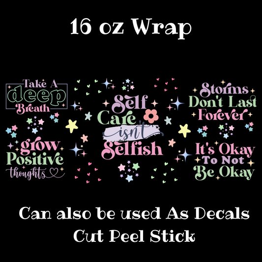 Mental Health Self Care UV DTF Decal Set (Wrap)