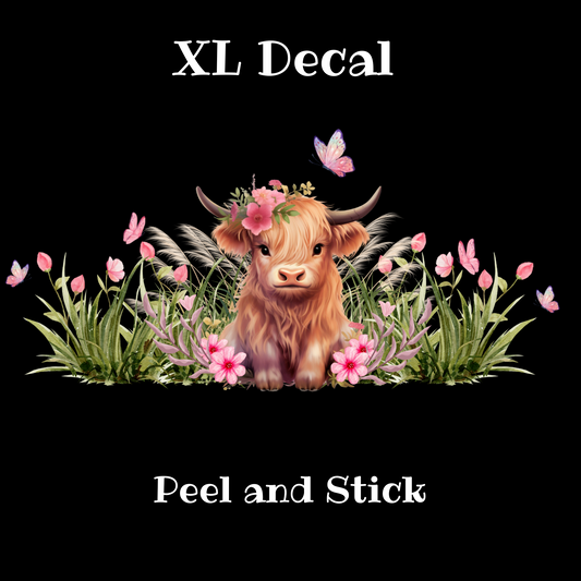 Baby HIghland Cow n Pink UV DTF XL Decal