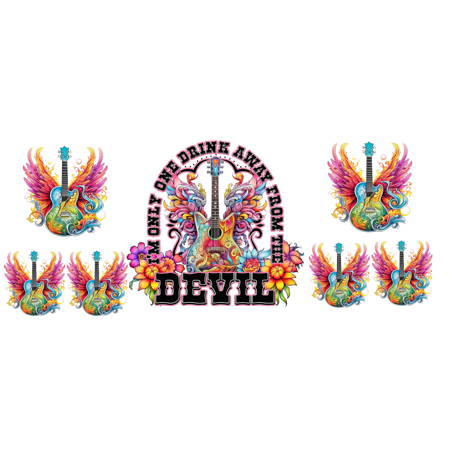 One Drink Away From the Devil UV DTF Decal Sheet 9.7 x 4.3