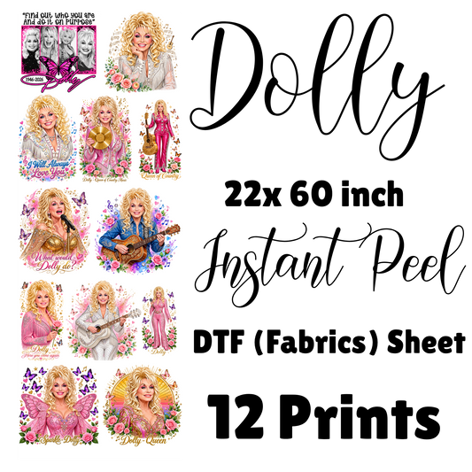 Dolly Tribute Pre Made DTF  Gang sheet (for fabrics)