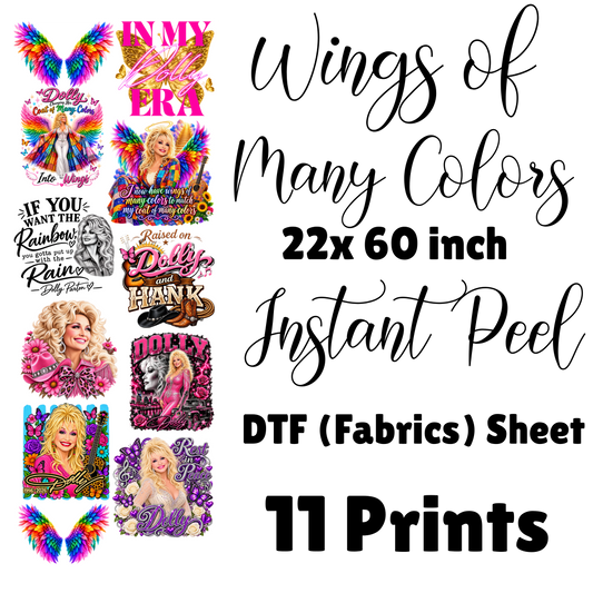 Wings of Many Colors Dolly 22x60 inch DTF (Fabrics) Gang sheet 11 full size