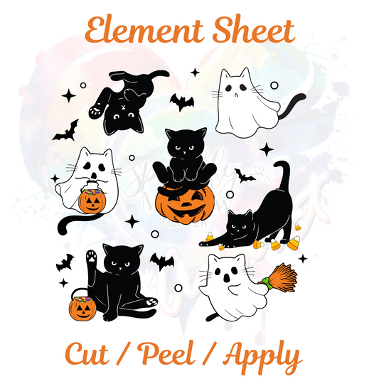 Cute Halloween Ghost Boo Cat UV DTF Element Sheet