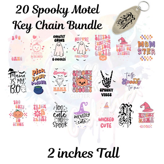 20 Spooky Halloween UV DTF Motel Key Chain Decals