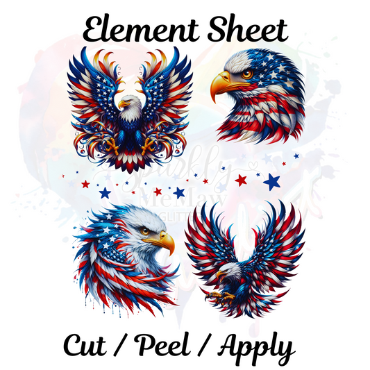 Red White Blue Eagle UV DTF Element Sheet 8x9 inches