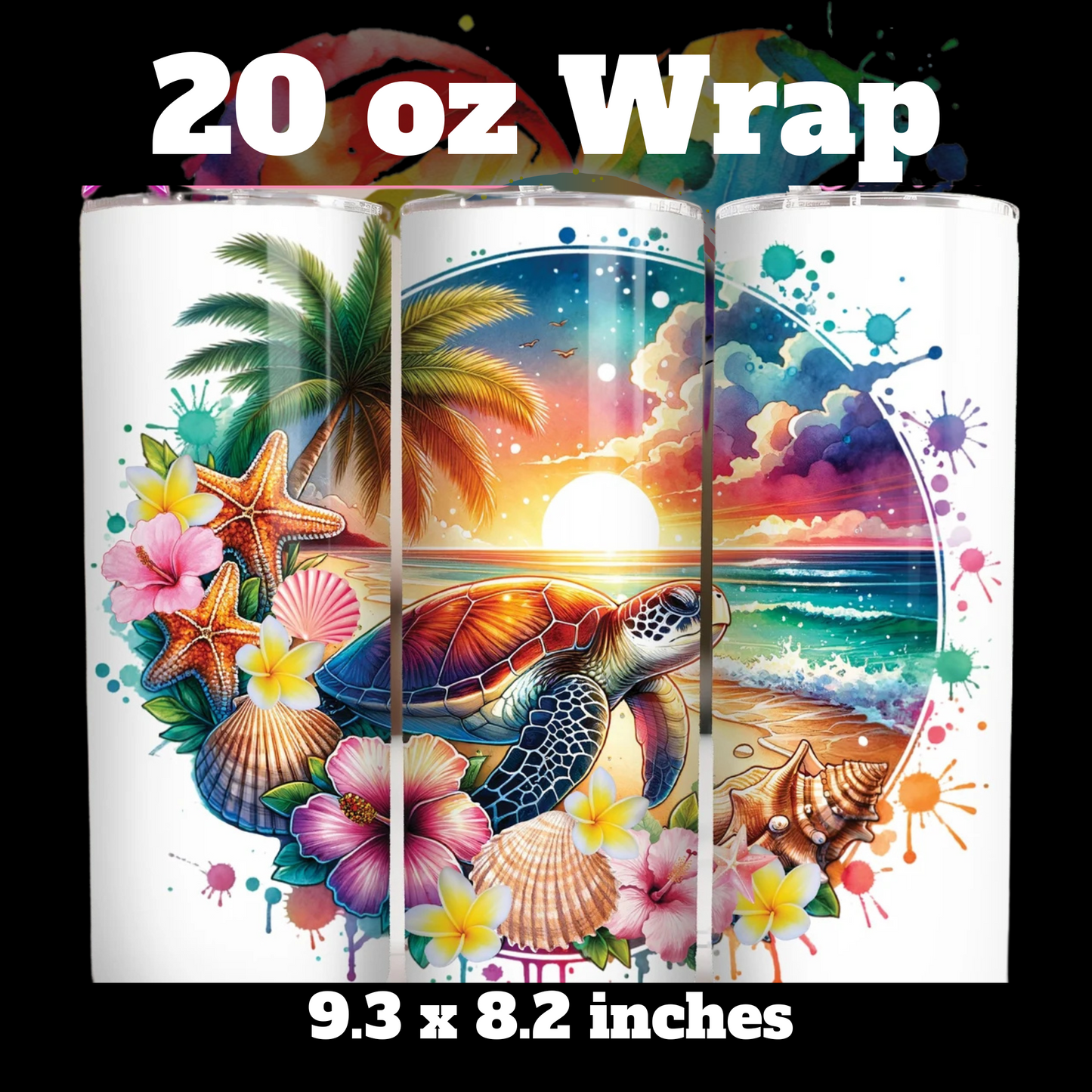 Beach Turtle 20 oz UV DTF Wrap