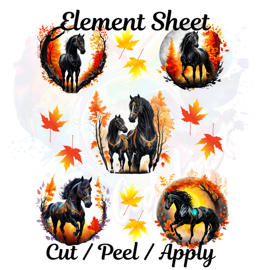 Fall Horse UV DTF Element sheet 8x9 inches