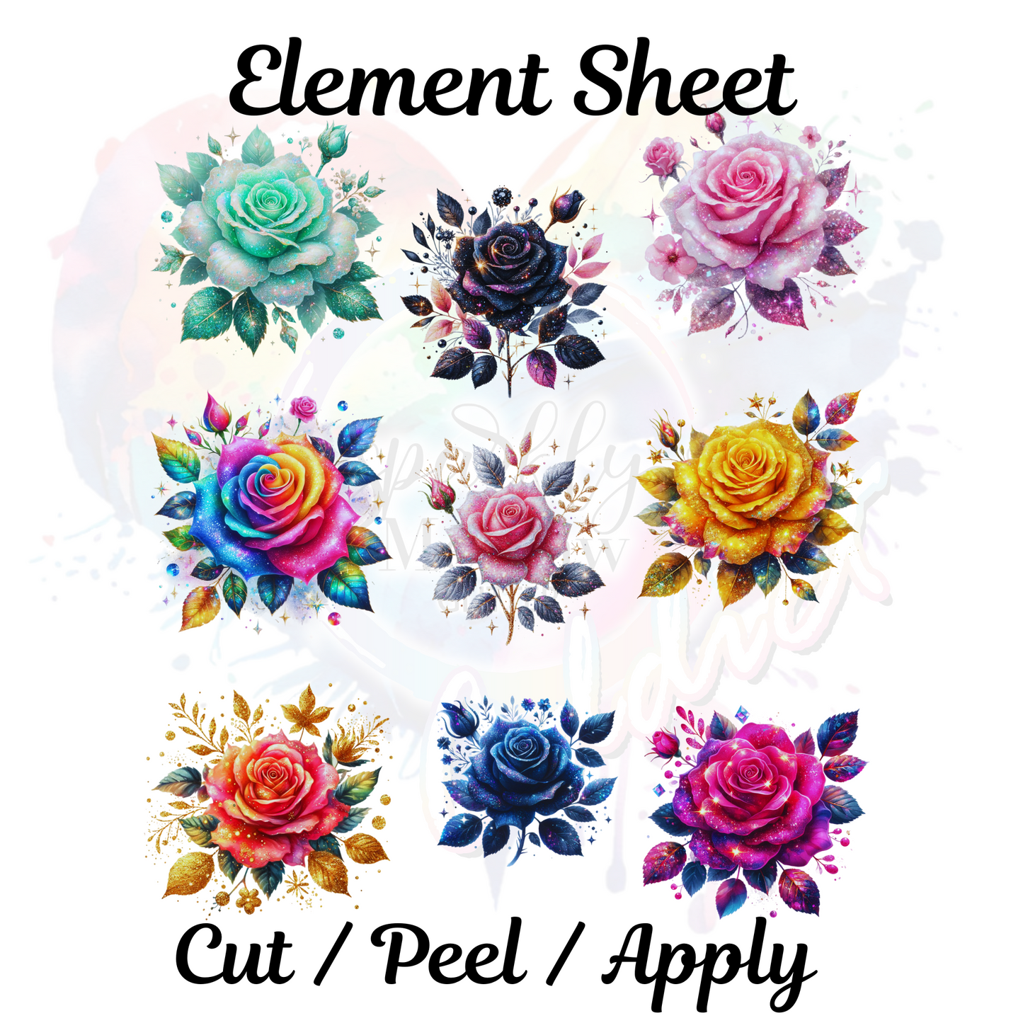 Glitter Roses UV DTF Element Sheet 8x9 inches