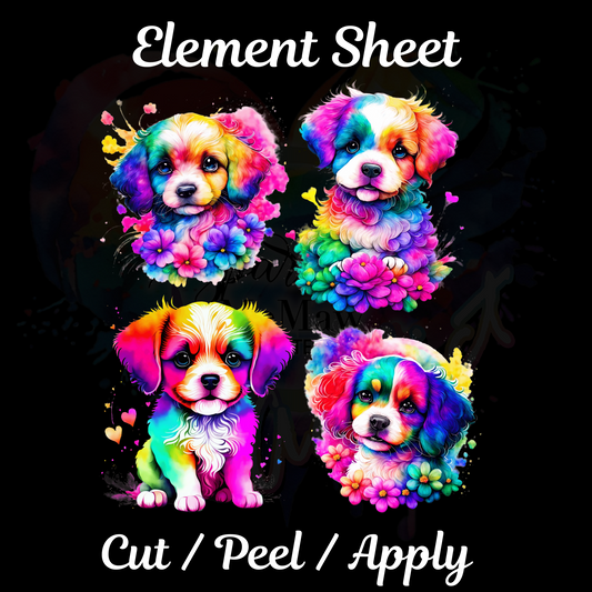 Watercolor Puppy UV DTF Element Sheet 8x9 inches