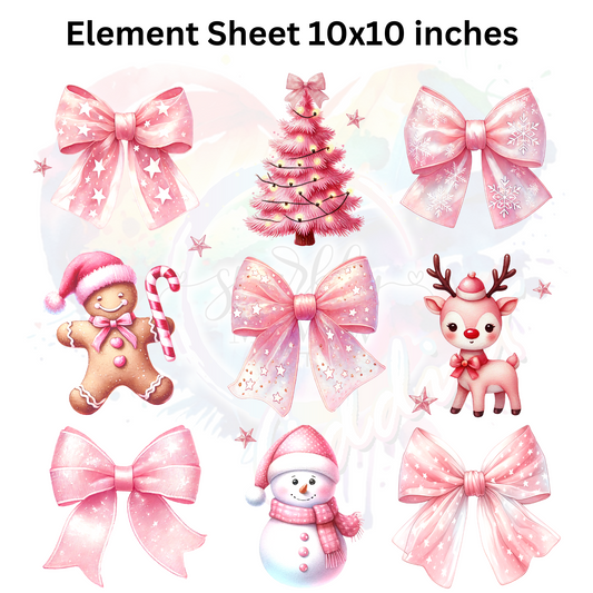 Vintage Pink Christmas UV DTF Decal Set 10x10 inches