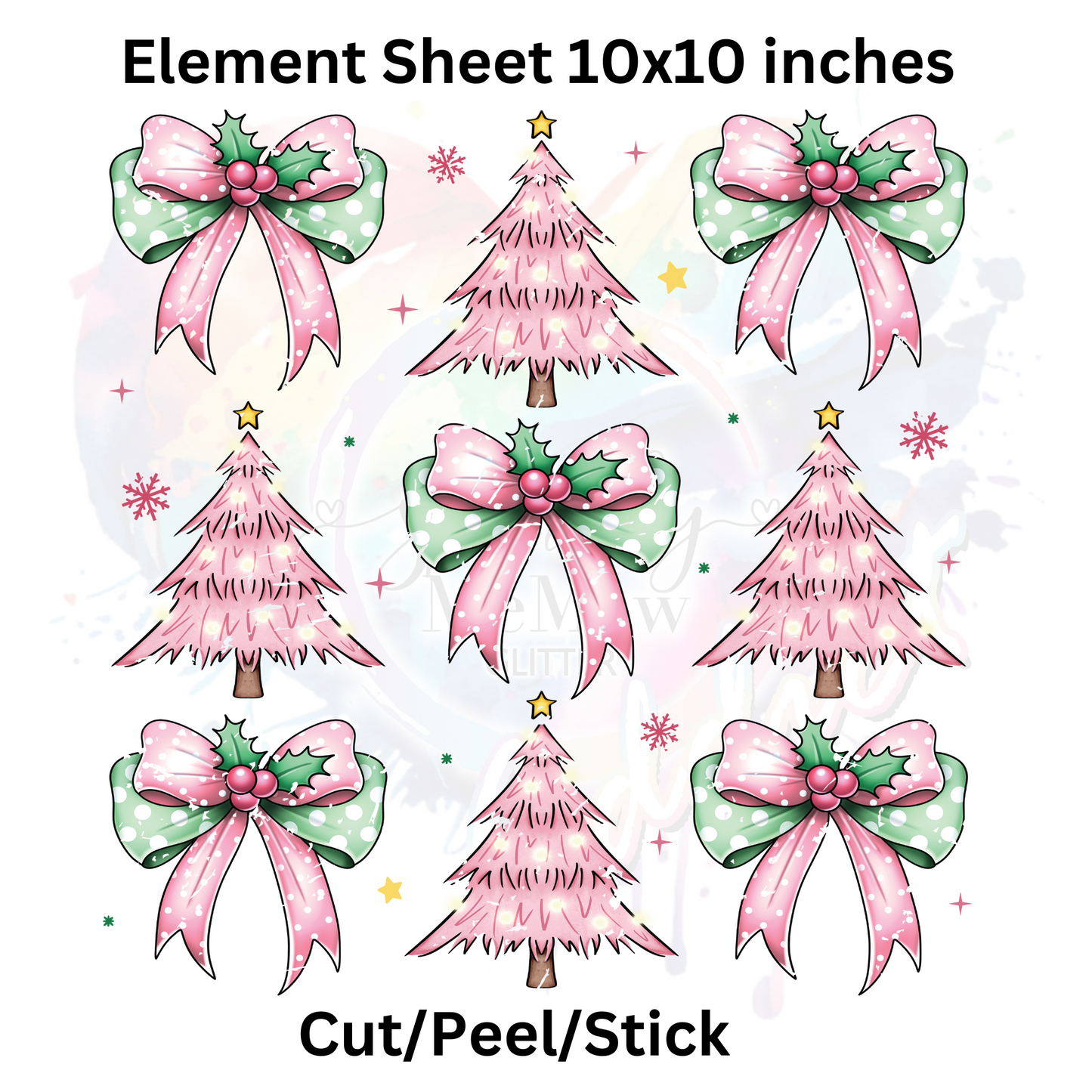 Retro Christmas Bow Set UV DTF Decal Sheet 10x10 inches