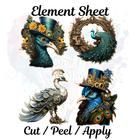 Steampunk Peacock UV DTF Element Sheet 8x9 inches