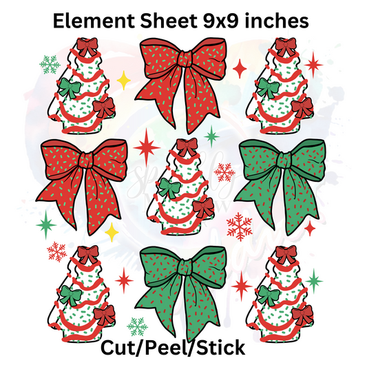 Christmas Tree Cake Elements UV DTF 9x9 Decal Sheet