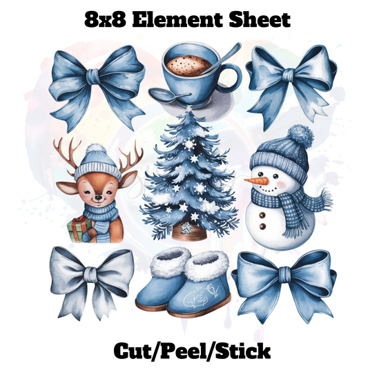 Blue Christmas UV DTF Element Sheet